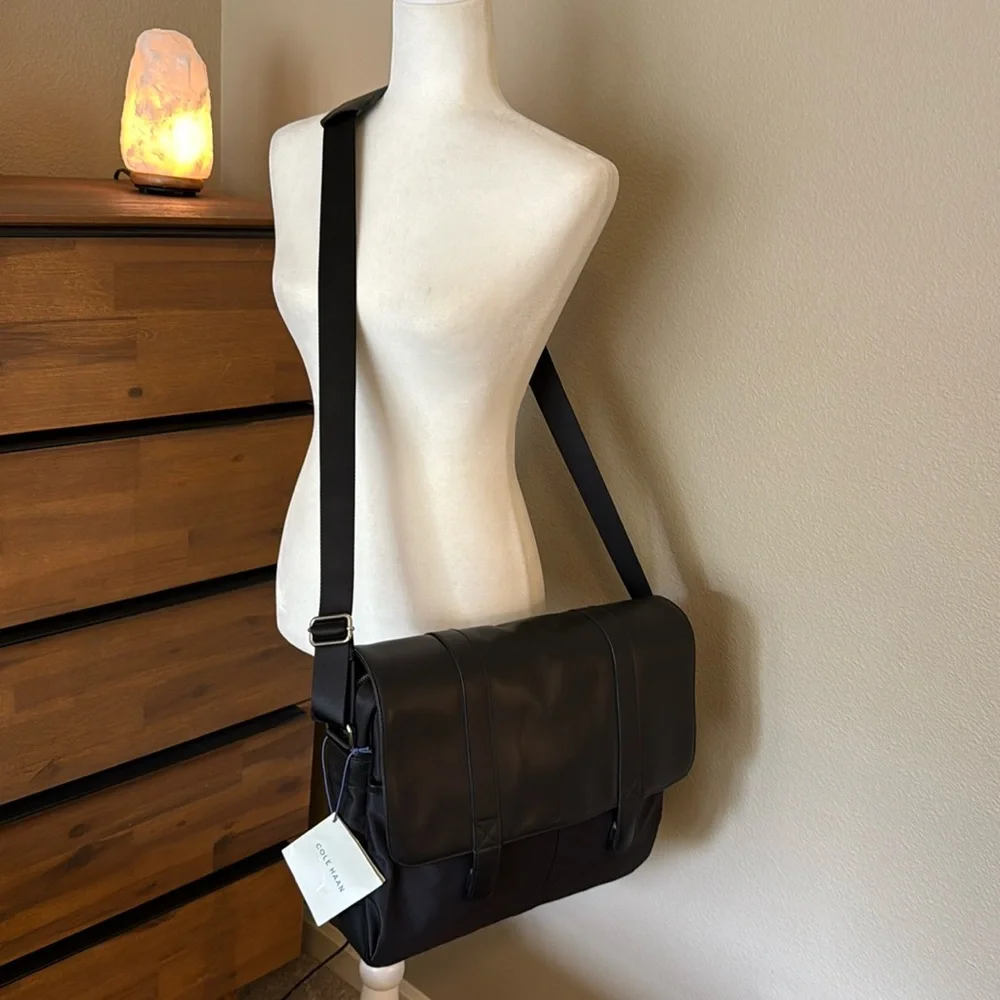 Cole Haan Black Leather Trim Messenger Bag